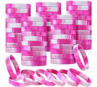 Liliful Breast Cancer Awareness Bracelet Pink Ribbon Silicone Bracelets Engraved 6 Words Hope Faith Courage Survivor Love Strength Wristbands Breast Cancer Awareness Accessories (100 Pcs)