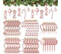 Liliful Christmas Candy Ornament Set 30 Pcs Plastic Peppermint Cane Decorations Lollipop Xmas Hanging Pattern Ornaments With Rope (Rose Gold White)
