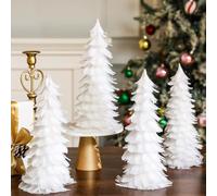 Liliful Christmas White Feather Tree with Glitter Tips 12'' Table Top Feather Christmas Tree Xmas Tree Tabletop Decorations Centerpieces for Winter Wedding Party Shelf Home Decor (4 Pieces)