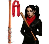 Liliful Halloween Wood Baseball Bat 27 Inch with Red Scarf Crinkle Vintage 35" × 70" Cosplay Set Barb Wire Baseball Bat Cosplay for Halloween Props Party Decoration Costume Accessory