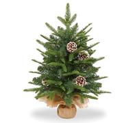 LILIIN Mini Decorative Christmas Tree 60 cm, PVC + PE, Small Christmas Tree for Table, Decorative Christmas Tree with LED Light Chain, Includes Battery Box and Base (Set of 2 pcs)