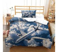 LILIlaobiao 135x200cm Airplane Duvet Cover Set Hidden Zipper, Air-buses Comforter Cover With Pillowcases, A380 Bedding Set For Kids, Soft Microfiber Duvet Cover Aeroplanes Single Size
