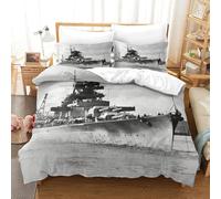 LILIlaobiao 3D Bismark Battleship Duvet Cover With Hidden Zipper, WW2 Warship Quilt Cover with Pillowcases, Bismark Battleship Bedding Set Soft Microfiber for Kids Adults Double（200x200cm）