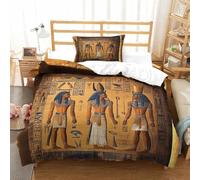 LILIlaobiao 3D Pattern Ancient Egyptian Mural Bedding Set Single（135x200cm）, Karnak Temple Reliefs Duvet Cover for Boy & Girl, Microfiber Quilt Cover Skin-friendly & Hypoallergenic Bed Linen Set