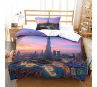 LILIlaobiao 3D Pattern Burj Khalifa Bedding Set, Warm to Sleep Dubai Duvet Cover Set for Boy & Girl Microfiber Quilt Cover Skin-friendly & Hypoallergenic Bed Linen Set Single（135x200cm）