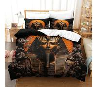 LILIlaobiao 3D Pattern Egyptian Pharaoh Comforter Cover, Soft Gold Pharaonic Duvet Cover King（220x240cm） with Pillowcase, Cozy Bed-Sets, Luxe Egyptian Pharaoh Bedding Set for Kids Teens Adults