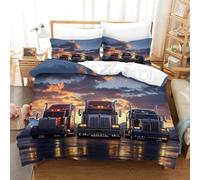 LILIlaobiao 3D Printed American Truck Bedding Set Double（200x200cm）, Comforter Cover with Hidden Zipper,18-Wheeler Peterbilt379 Pattern Quilt Cover Microfiber Duvet Cover with Pillowcase