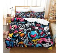 LILIlaobiao 3D Printed Graffiti Duvet Cover Comfortable Quilt Cover Set Microfiber Doodles Pattern Bedding Set Full Size for for Kids & Adults Breathable King（220x240cm）