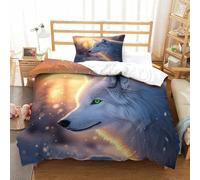 LILIlaobiao 3D Printed Lone Wolf Bedding Set Single（135x200cm）, Comforter Cover with Hidden Zipper,Arctic Wolf Pattern Quilt Cover Microfiber Duvet Cover with Pillowcase