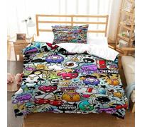 LILIlaobiao 3D Printed Pattern Graffiti Duvet Cover Set Breathable Doodles Bedding Set Comfortable Comforter Cover for Kids & Adults Washable Quilt Cover Set Single（135x200cm）