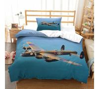LILIlaobiao 3D Printed WW II Aircraft Duvet Cover Single（135x200cm）, Breathable Quilt Cover Set Microfiber Lancaster Bomber Pattern Bedding Set for Kids & Adults