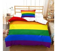 LILIlaobiao 3D Rainbow Flag Duvet Cover With Hidden Zipper, Pride Month Quilt Cover with Pillowcases, Rainbow Flag Bedding Set Soft Microfiber for Kids Adults Single（135x200cm）