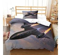 LILIlaobiao 3D SR 71 Blackbird Duvet Cover With Hidden Zipper, Bomber Quilt Cover with Pillowcases, SR 71 Blackbird Bedding Set Soft Microfiber for Kids Adults Single（135x200cm）