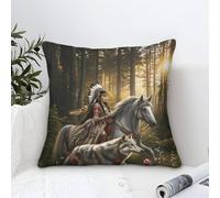 LILIlaobiao 40x40cm Throw Pillow Covers Native American - No Insert I Mohican Wolf Horse Microfiber Square Cushion Covers I Machine Washable | Indoor Use Only