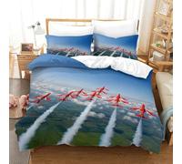 LILIlaobiao Air Show Bedding Set Double（200x200cm） Red Arrows Plane Duvet Cover Set with Pillowcases, Soft Microfiber Comforter Cover for Kids Adults