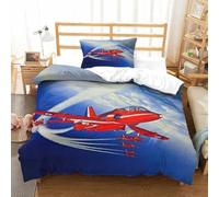 LILIlaobiao Air Show Duvet Cover Single（135x200cm）, Soft Microfiber Bedding Set Red Arrows Plane Quilt Cover with Hidden Zipper Closure, 3D Red Arrows Plane Printed Comforter