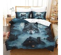 LILIlaobiao Alpha Pair Bedding Set With Hidden Zipper, Double（200x200cm） Full Moon Wolf Duvet Cover Set with Pillowcases, Full Moon Wolf Pattern Quilt Cover Set Soft Microfiber