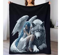 LILIlaobiao Alpha Pair Wolf Fleece Blanket 80x90inch(200x230cm), Seamless Soft Cozy 3D Jacquard Flannel Blanket Angel Extra Large for Bed, Sofa, Couch, Travel & Camping