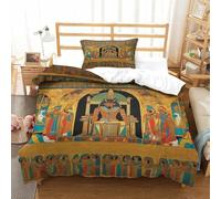 LILIlaobiao Breathable Single（135x200cm） Egyptian Mural Quilt Cover Set With Hidden Zipper, Osiris Judgment Duvet Cover Set with Pillowcases Bedding Set Soft Microfiber