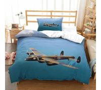 LILIlaobiao Breathable WW II Aircraft Bedding Set Single（135x200cm）, Lancaster Bomber Duvet Cover Set with Pillowcases Soft Microfiber, 3D WW II Aircraft Printing Comforter