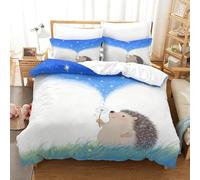 LILIlaobiao Cartoon Animal Bedding Set With Hidden Zipper, King（220x240cm） Hedgehog Duvet Cover Set with Pillowcases, Hedgehog Pattern Quilt Cover Set Soft Microfiber