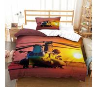 LILIlaobiao Chinook Under The Sunset Pattern Bedding Set Single（135x200cm）, 3D Printed Military Helicopter Quilt Cover with Zipper Closure, Duvet Cover with Pillowcase for Kids & Adults