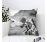 LILIlaobiao Cushion Cover 45x45cm Native American, Microfiber Pillow Cover Decorative Mohican Horse Throw Pillows Farmhouse Decor for Home Cushion Case