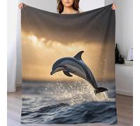 LILIlaobiao Dolphin Flannel Fleece Throw Blanket 50x60inch(127x152cm), 3D Jacquard Fuzzy & Warm BLUE OCEAN Blankets for Couch,Sofa,Bed,Chair, Super Soft Touch Cozy Lightweight Throw for All-Season