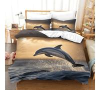 LILIlaobiao Dolphin Pattern Bedding Set King（220x240cm）, 3D Printed BLUE OCEAN Quilt Cover with Zipper Closure, Comforter Cover with Pillowcase Duvet Cover for Kids & Adults