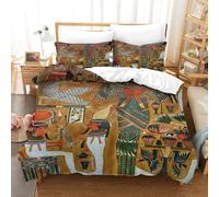 LILIlaobiao Egyptian Mural Bedding Set with Hidden Zipper, Egyptian Deities Duvet Cover Set with Pillowcases, Soft Microfiber Luxury Quilt Cover Set King（220x240cm）
