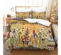 LILIlaobiao Egyptian Mural Comforter Cover With Hidden Zipper King（220x240cm）, Egyptian-god-list Duvet Cover with Pillowcases, Bedding Set Soft Microfiber Quilt Cover Set for Kids Adults