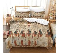 LILIlaobiao Egyptian Mural Pattern Bedding Set King（220x240cm）, Egyptian Deities Duvet Cover Set with Pillowcases, Quilt Cover Set Soft Microfiber Comforter Cover Kids & Adults