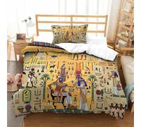 LILIlaobiao Egyptian Mural Theme Bedding Set Single（135x200cm）, Egyptian-god-list Duvet Cover Set with Pillowcases, 3D Egyptian Mural Quilt Cover Soft Microfiber for Kids Adults