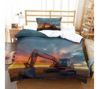 LILIlaobiao Excavators Breathable Comforter Cover Hidden Zipper Diggers Duvet Cover Set with Pillowcases Bedding Set Soft Microfiber 3D Printing Quilt Cover Set Single（135x200cm）
