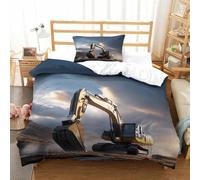 LILIlaobiao Excavators Cotton Duvet Cover Ivory Various Sizes Quilt Cover Bedding Set Soft & Cozy Percale Weave Diggers Comforter Cover with Zipper Closure for Kids & Adults Single（135x200cm）