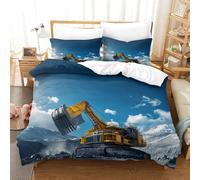 LILIlaobiao Excavators Washable Quilt Cover Set Hidden Zipper Duvet Cover Set with Pillowcases Bedding Set Soft Microfiber Diggers Bed Linen Set for Kids & Adults King（220x240cm）