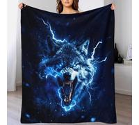 LILIlaobiao Flannel Fleece The Grinning Wolf Throw Blanket 50x60inch(127x152cm), 3D Printing Decorative Fuzzy Warm Lightning Blankets for Kids, Super Soft Cozy, Suitable for All Seasons