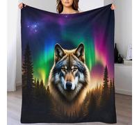 LILIlaobiao Fleece Lone Wolf Blanket Sofa Throw 40x50inch(100x130cm) - Fluffy Soft Warm Versatile Colorful Aurora Blanket for Sofa/Couch/Bed Throw, Portable Fleece Travel Blanket