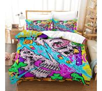 LILIlaobiao Graffiti Breathable Bedding Set Hidden Zipper Doodles Duvet Cover Set with Pillowcases Quilt Cover Set Soft Microfiber 3D Printing Comforter Cover Double（200x200cm）