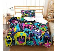 LILIlaobiao Graffiti Colorful Comforter Cover Hidden Zipper Doodles Duvet Cover Set with Pillowcases Bedding Set Soft Microfiber Quilt Cover Set for Kids Adults Single（135x200cm）