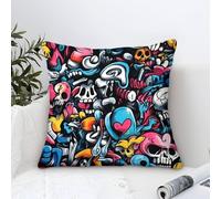 LILIlaobiao Graffiti Cushion Covers (45x45cm) - Doodles - Decorative Large Square Colourful Washable Eco, Throw Pillow Cases for Living Room, Sofa, Bedroom & Hotel