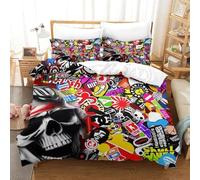 LILIlaobiao Graffiti Washable Bedding Set Hidden Zipper Duvet Cover Set with Pillowcases Doodles Quilt Cover Set Soft Microfiber Bed Linen Set for Kids & Adults King（220x240cm）
