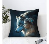 LILIlaobiao Gray Wolf & Girl Microfiber Cushion Cover 40x40cm, Alpha Pair Decorative Square Throw Pillow Case for Couch Livingroom Sofa Bed