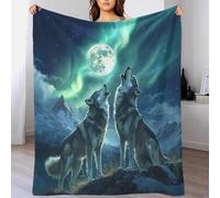 LILIlaobiao Howling Wolf Fleece Blanket Sofa Throw - Fluffy Soft Warm Versatile Full Moon Blanket for Sofa/Couch/Bed Throw/60x80inch(150x200cm) Eco-Friendly Recycled Fleece Blankets