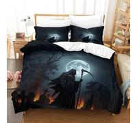 LILIlaobiao Hypoallergenic Bedding Set Cozy Gothic Comforter Cover 3D Printed Grim-reaper Quilt Cover Microfiber Duvet Cover 3 Pieces for Kids & Adults with Pillowcase Double（200x200cm）