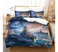LILIlaobiao Kids & Adults Bismark Battleship Duvet Cover Double（200x200cm）, 3D Pattern WW2 Warship Bedding Set Hypoallergenic Quilt Cover with Hidden Zipper, Breathable