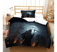 LILIlaobiao Kids & Adults Gothic Duvet Cover 3D Pattern Soft Microfiber Grim-reaper Bedding Set Hypoallergenic Quilt Cover with Hidden Zipper, Breathable 3 Pcs Single（135x200cm）