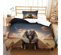 LILIlaobiao Kids & Adults Pyramids Duvet Cover Single（135x200cm）, 3D Pattern Gold Pharaonic Bedding Set Hypoallergenic Quilt Cover with Hidden Zipper, Breathable