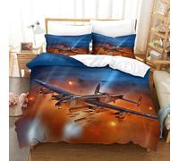 LILIlaobiao Kids & Adults WW II Aircraft Duvet Cover King（220x240cm）, 3D Pattern Lancaster Bomber Bedding Set Hypoallergenic Quilt Cover with Hidden Zipper, Breathable