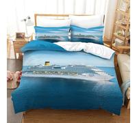 LILIlaobiao Luxury Cruise Ship Pattern Bedding Set Double（200x200cm）, Ocean Liner Duvet Cover with Pillowcases, Quilt Cover Set Soft Microfiber Comforter Cover Kids & Adults